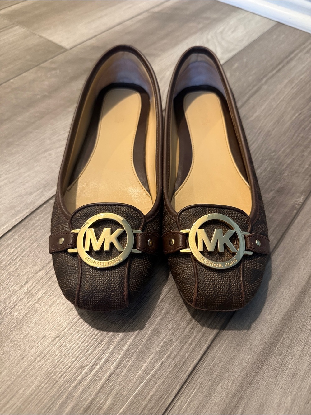 Michael Kors Dark Brown Leather MK Logo Ballet Flats - Size 8